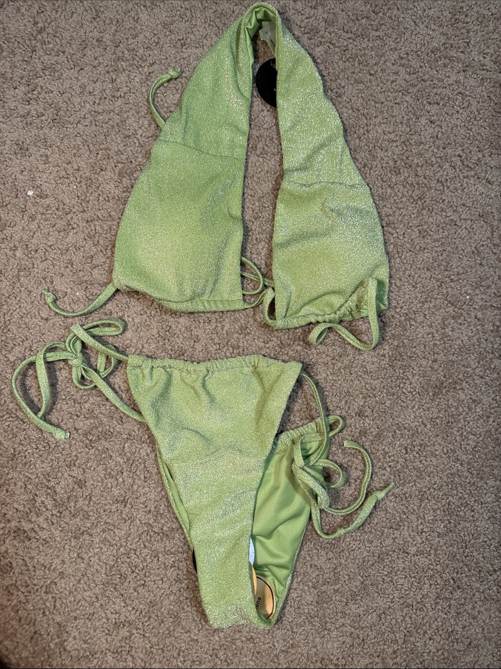 Shimmery Lime Green Tie-Side Bikini Set LULUs S/M